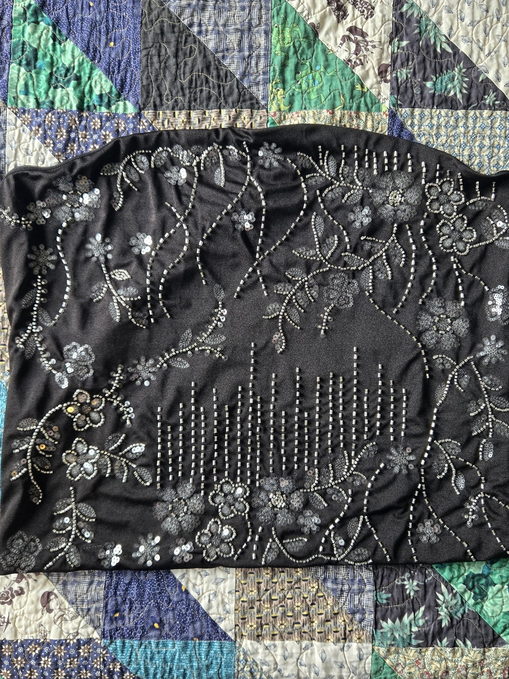 J for Justify Black Strapless Beaded Floral Sequin Top